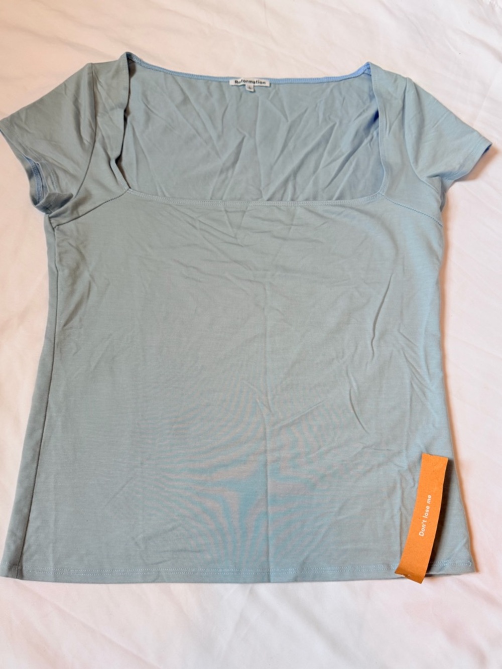 NWT Reformation Bardot Top Mineral Blue Lightweight Square Neck Size Large - Picture 3 of 10